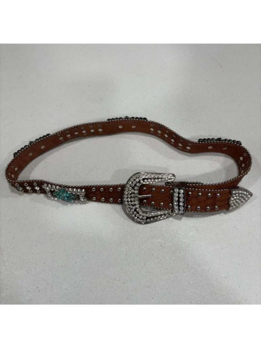 Leather And Rhinestone Turquoise Western Cowgirl Belt Size Medium